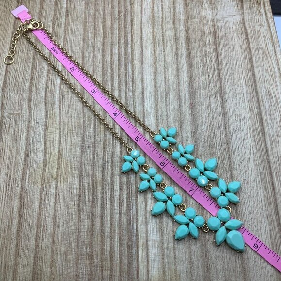J. Crew Faux Turquoise Crystal Cluster Statement Necklace - Picture 5 of 6